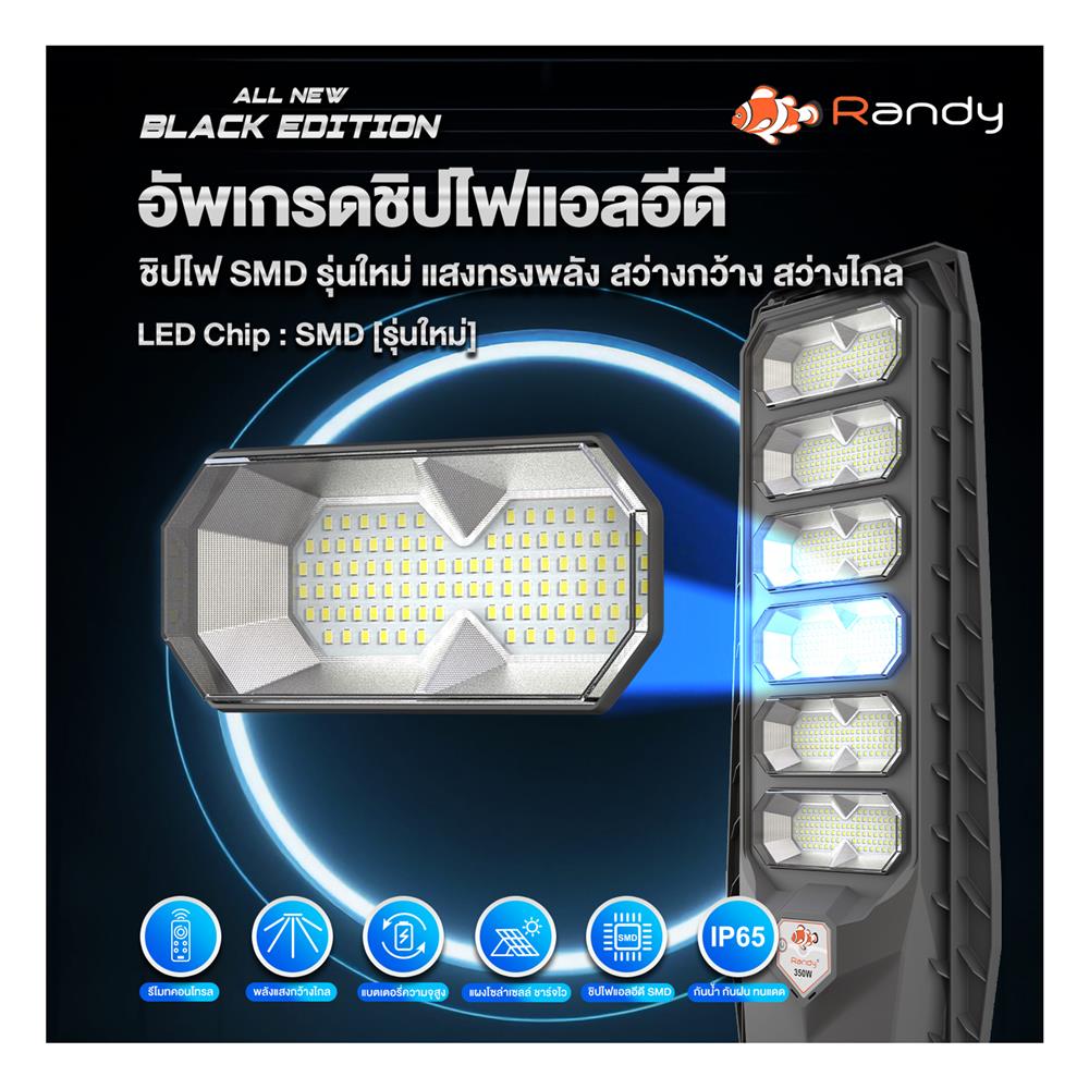 ไฟถนน SOLAR RANDY DW-LH9250 250 วัตต์ DAYLIGHT สีดำ