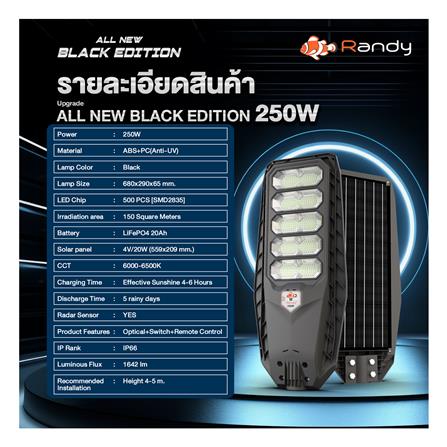 ไฟถนน SOLAR RANDY DW-LH9250 250 วัตต์ DAYLIGHT สีดำ_16