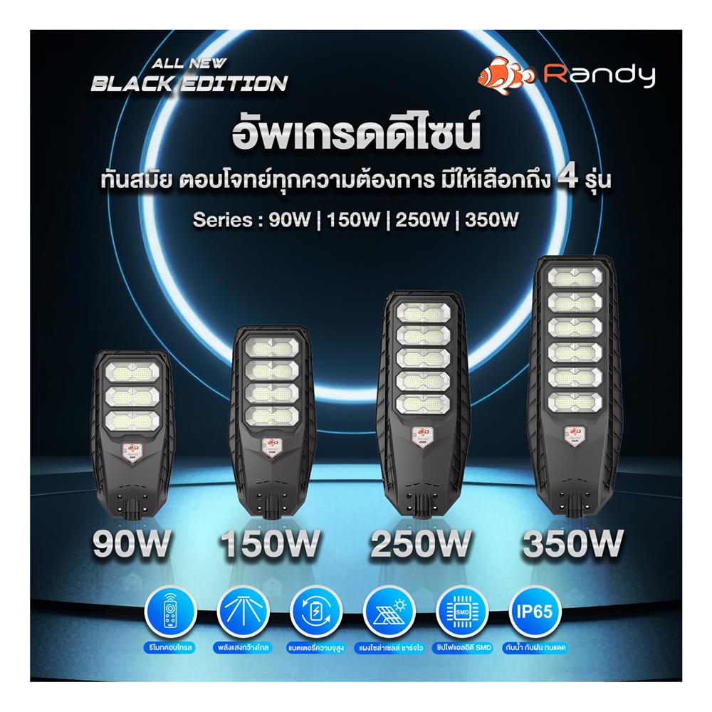 ไฟถนน SOLAR RANDY DW-LH9350 350 วัตต์ DAYLIGHT สีดำ