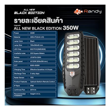 ไฟถนน SOLAR RANDY DW-LH9350 350 วัตต์ DAYLIGHT สีดำ_16