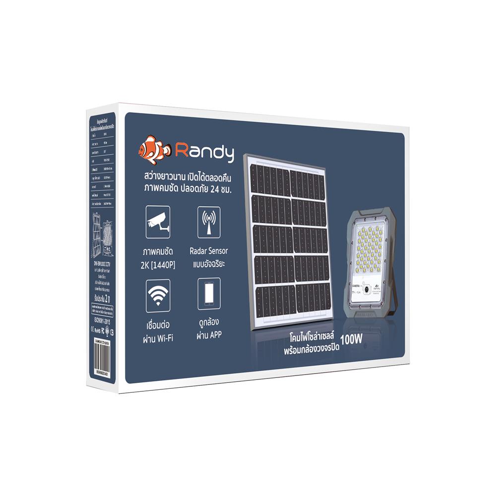 สปอตไลท์ SOLAR RANDY DW-BWC 100 วัตต์ COOL WHITE สีเทา พร้อมกล้อง CCTV