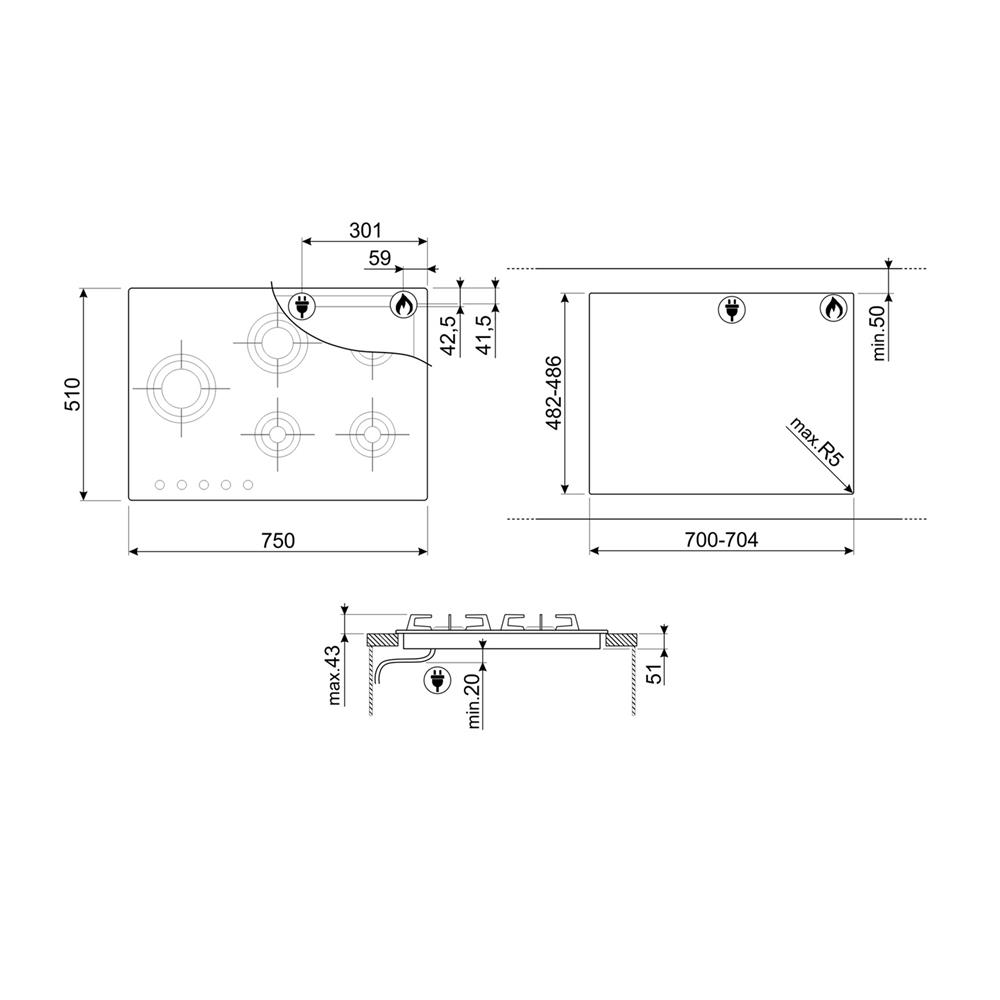 เตาฝัง+เครื่องดูดควัน SMEG PX375LMB+KV394MB