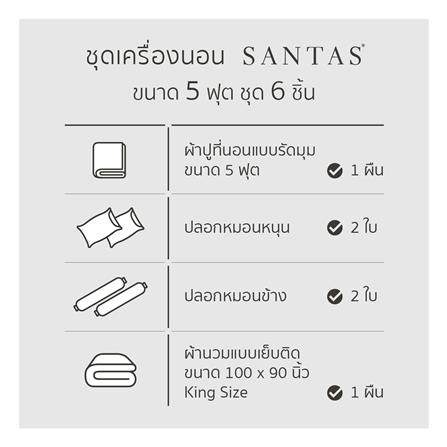 ชุดผ้าปูที่นอน 5 ฟุต (ชุด 6 ชิ้น) SANTAS COTTON USA SWEET PEA PI_6