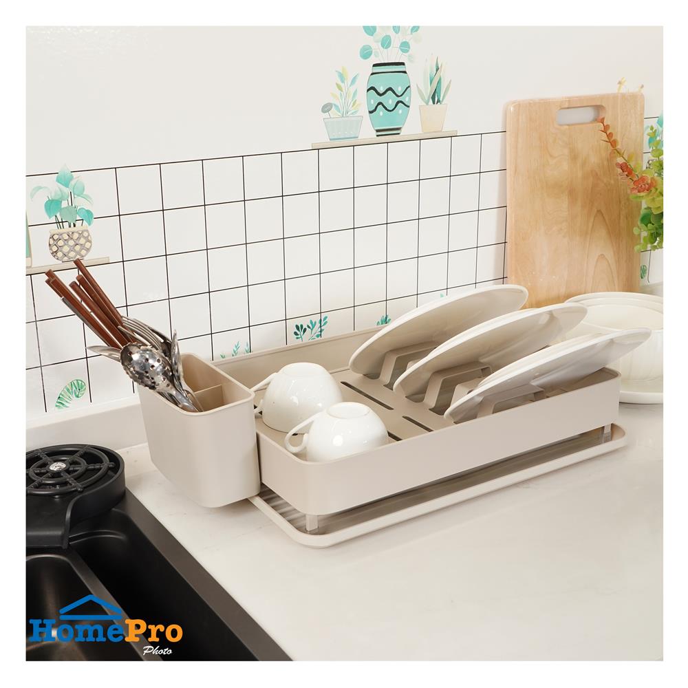 ชั้นคว่ำจานอะลูมิเนียม 1 ชั้น พร้อมถาดรองน้ำ KECH LEGACY สีเบจ