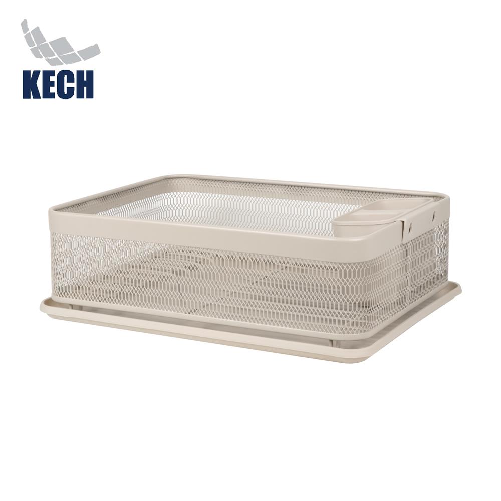 ชั้นคว่ำจานเหล็กตาข่าย 1 ชั้นพร้อมถาดรองน้ำ KECH LEGACY สีเบจ