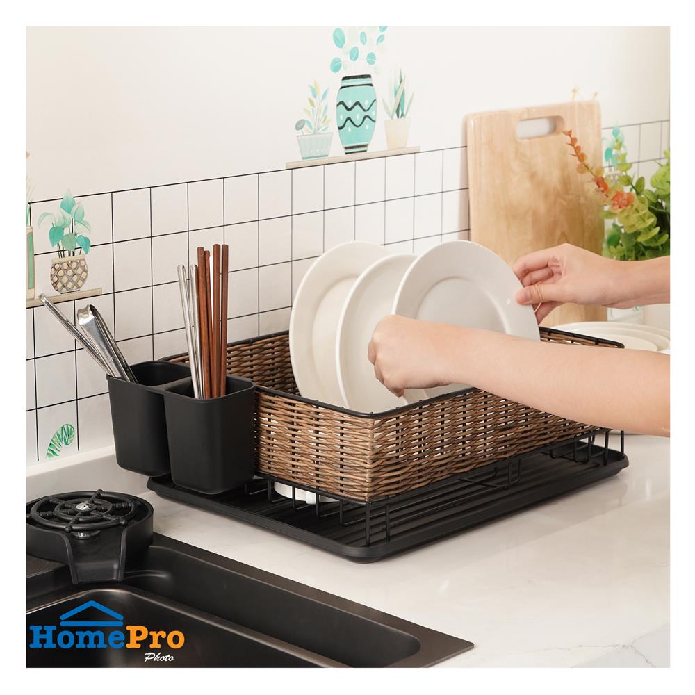 ชั้นคว่ำจานเหล็กพ่นสีดำลายหวายเทียม KECH HAZEL