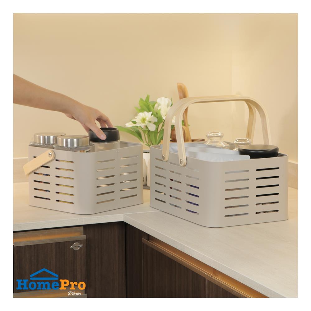 ตะกร้าอะลูมิเนียม มีหูหิ้ว KECH LEGACY SIZE M สีเบจ