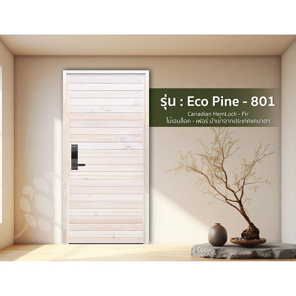 ประตูไม้เฮมล็อกเฟอร์ ไม่เจาะลูกบิด D2D ECO PINE-801 90x200 ซม. สีธรรมชาติ