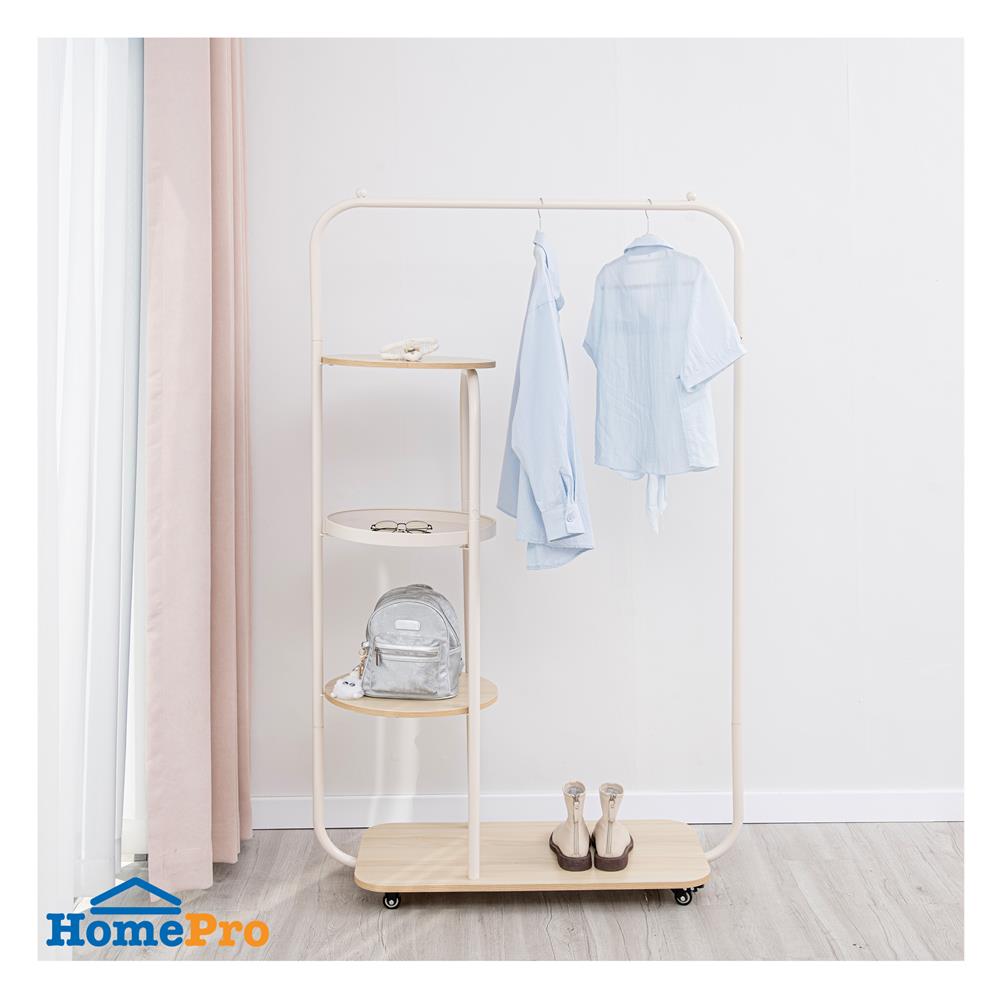 ราวแขวนผ้าพร้อมชั้นวางของ 3 ชั้น PLIM COMO 100 ซม. สีครีม