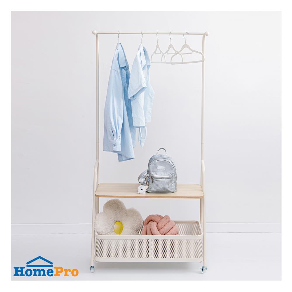 ราวแขวนผ้าพร้อมชั้นวางของ 2 ชั้น PLIM COMO 80 ซม. สีครีม