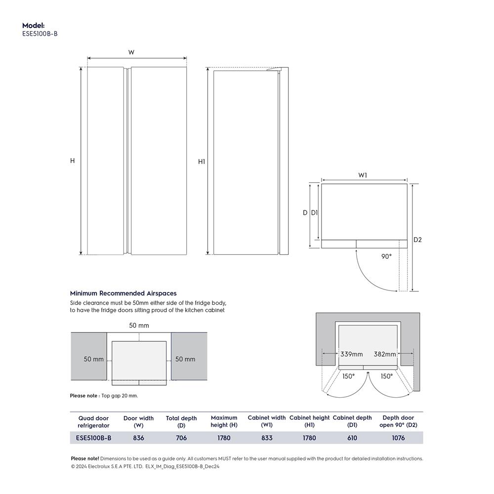 ตู้เย็น SIDE BY SIDE ELECTROLUX ESE5100B-B 17.8 คิว สีดำ อินเวอร์เตอร์