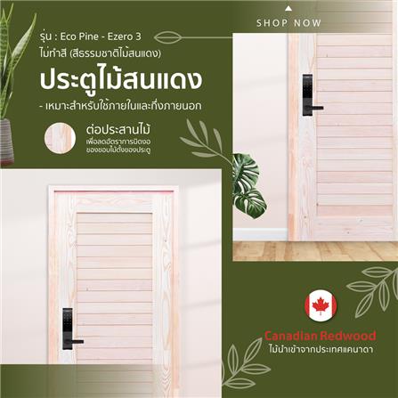 ประตูไม้สนแดง ไม่เจาะลูกบิด D2D EZERO-3 90x200 ซม. สีธรรมชาติ_2