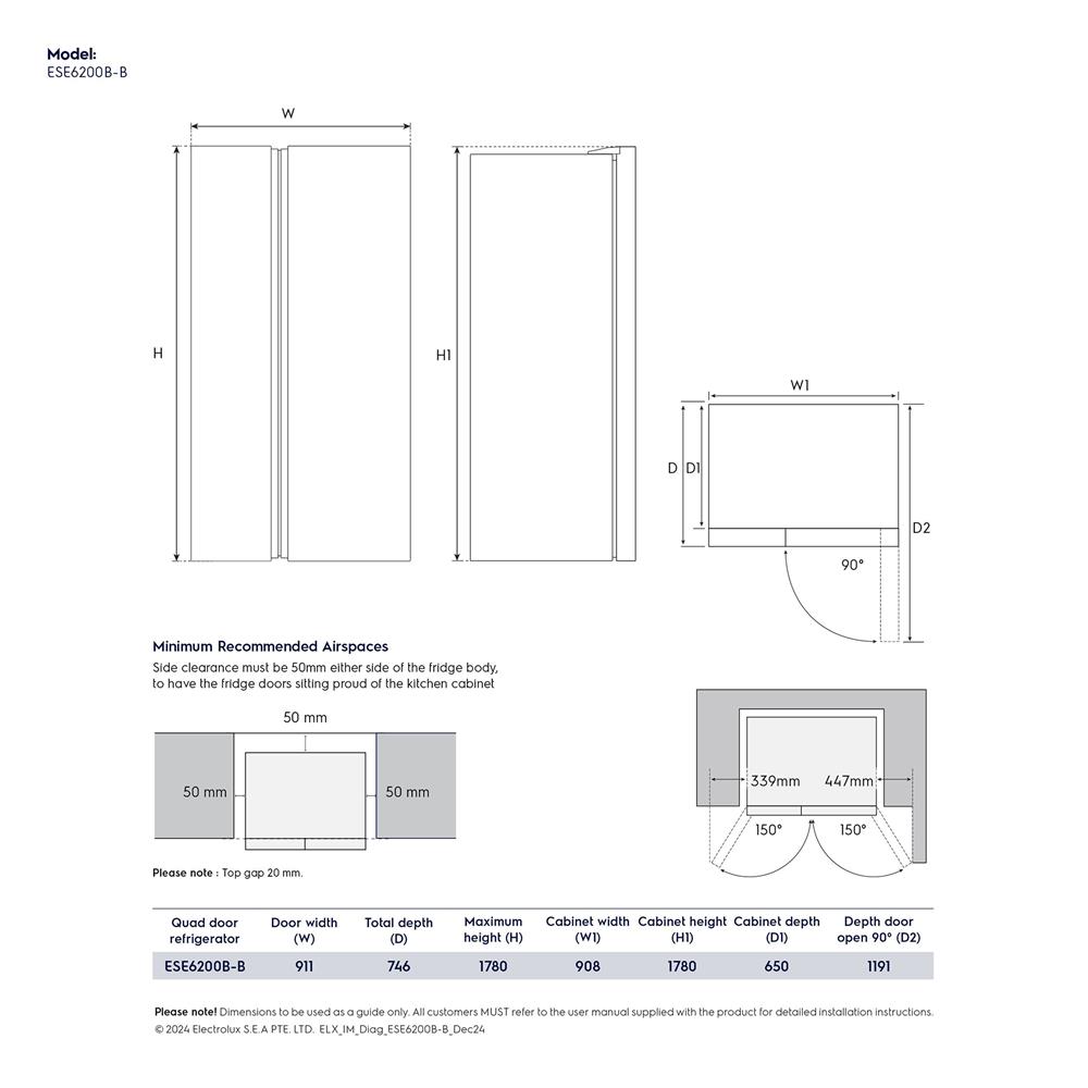 ตู้เย็น SIDE BY SIDE ELECTROLUX ESE6200B-B 22.0 คิว สีดำ อินเวอร์เตอร์
