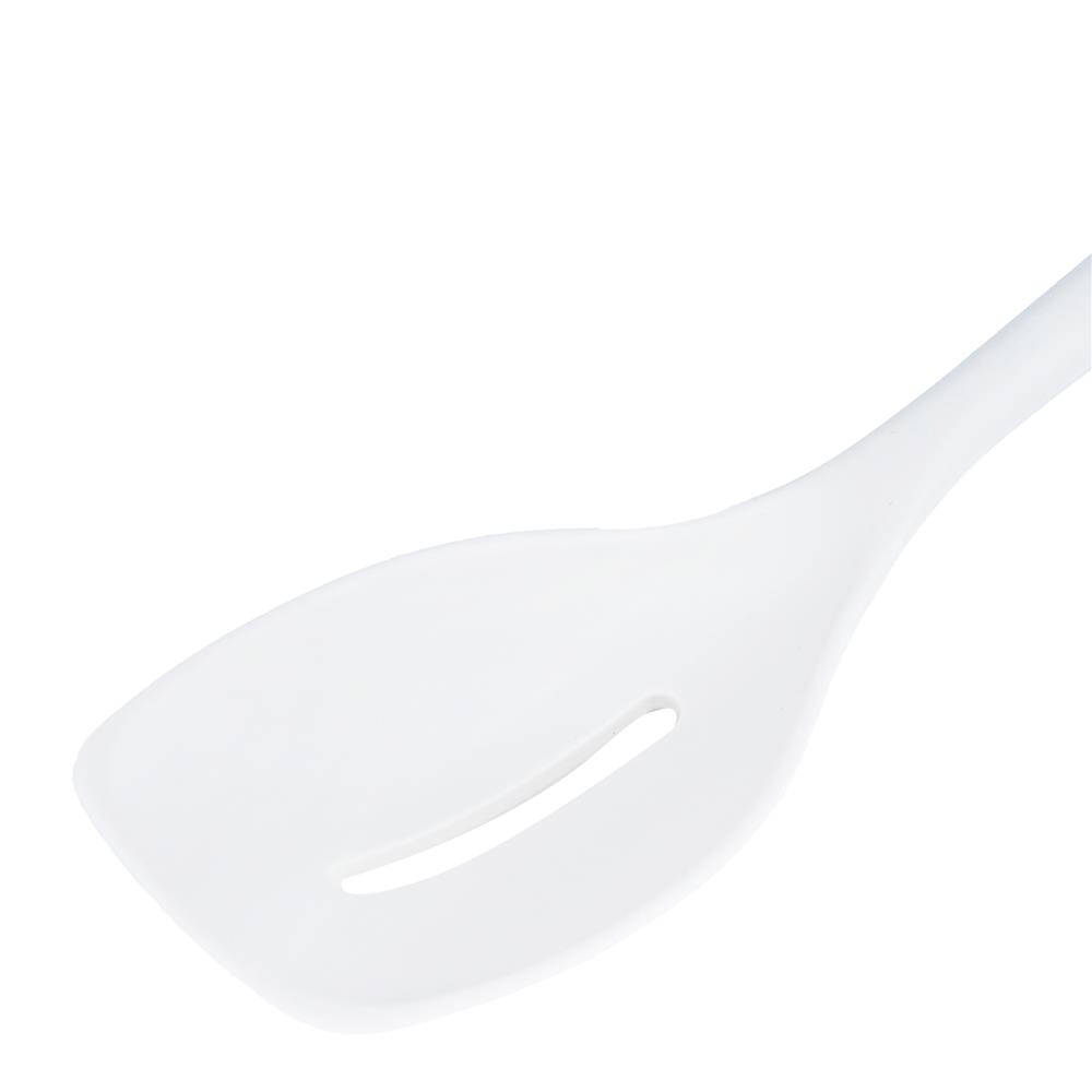 ตะหลิวมีร่องอเนกประสงค์ซิลิโคน ด้ามไม้ KECH ZC-MGK6 สีขาว/น้ำตาล