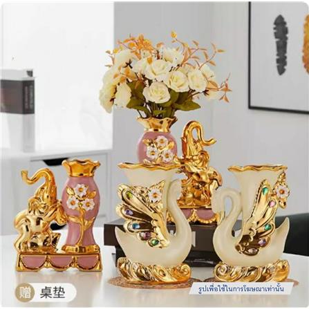 แจกันตกแต่งพร้อมกุหลาบสีชมพู INTERY CT209E041_11 สีชมพู/ขาว/ทอง_5