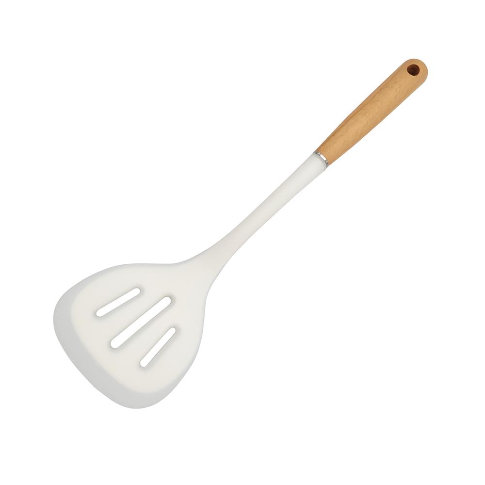 ตะหลิวมีร่องซิลิโคน ด้ามไม้ KECH ZC-MGK4 สีขาว/น้ำตาล