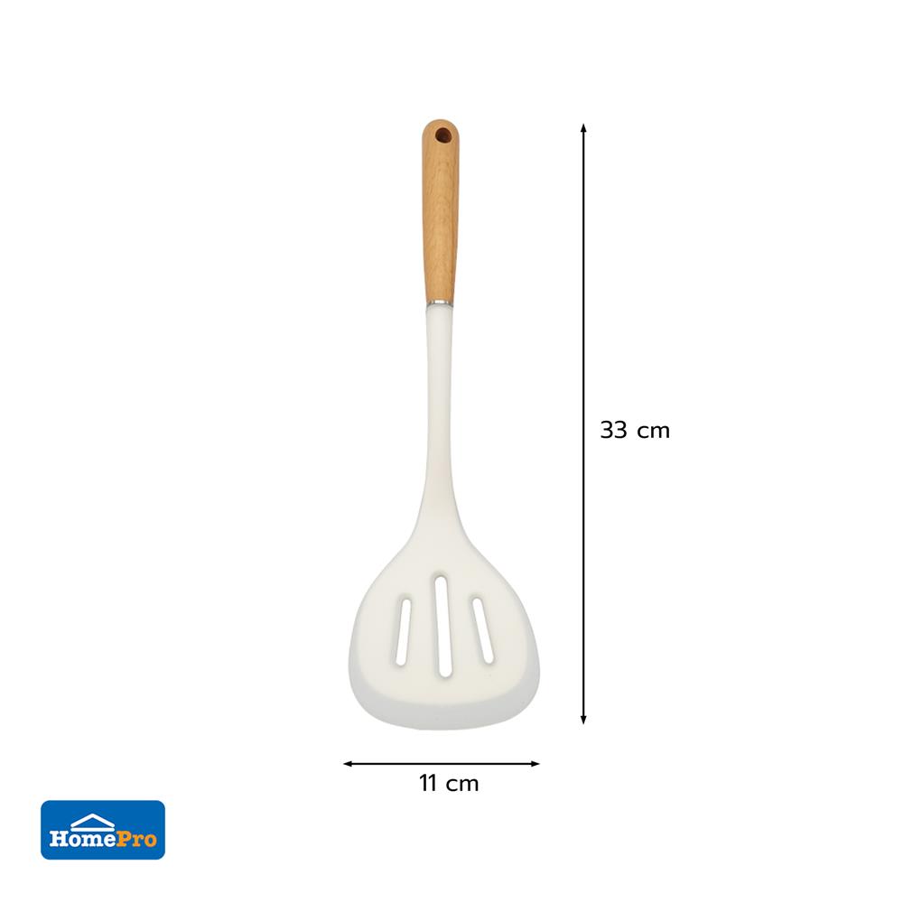 ตะหลิวมีร่องซิลิโคน ด้ามไม้ KECH ZC-MGK4 สีขาว/น้ำตาล