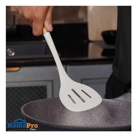 ตะหลิวมีร่องซิลิโคน ด้ามไม้ KECH ZC-MGK4 สีขาว/น้ำตาล_3