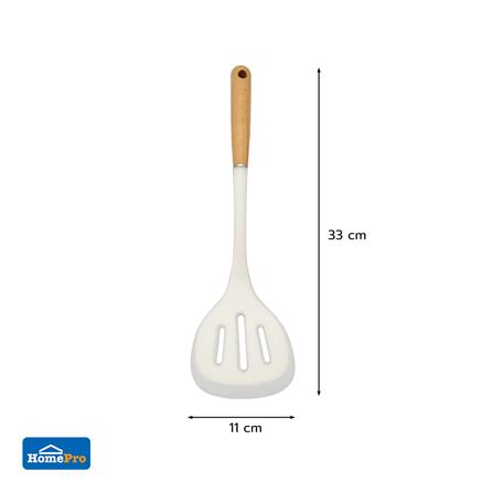 ตะหลิวมีร่องซิลิโคน ด้ามไม้ KECH ZC-MGK4 สีขาว/น้ำตาล_4