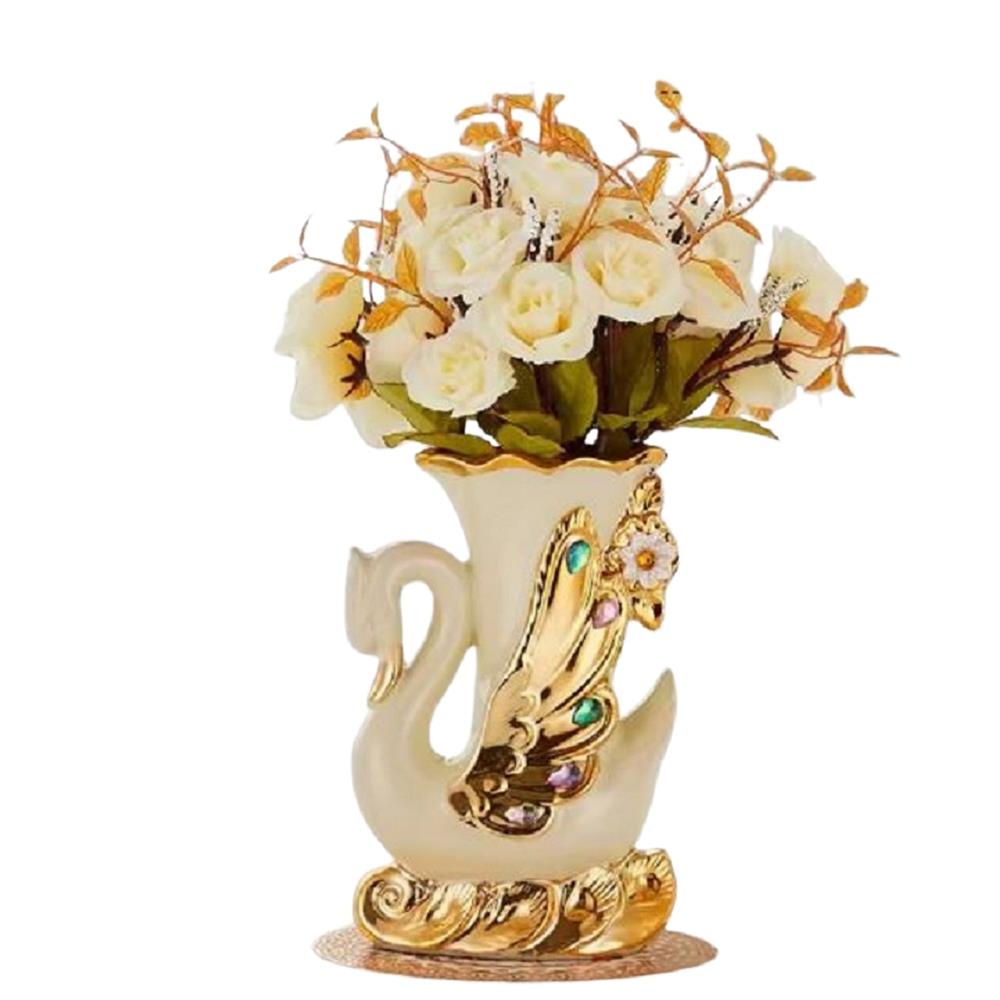 แจกันตกแต่งพร้อมกุหลาบสีเบจ INTERY CT209E041_12 สีเบจ/ทอง/ครีม_0