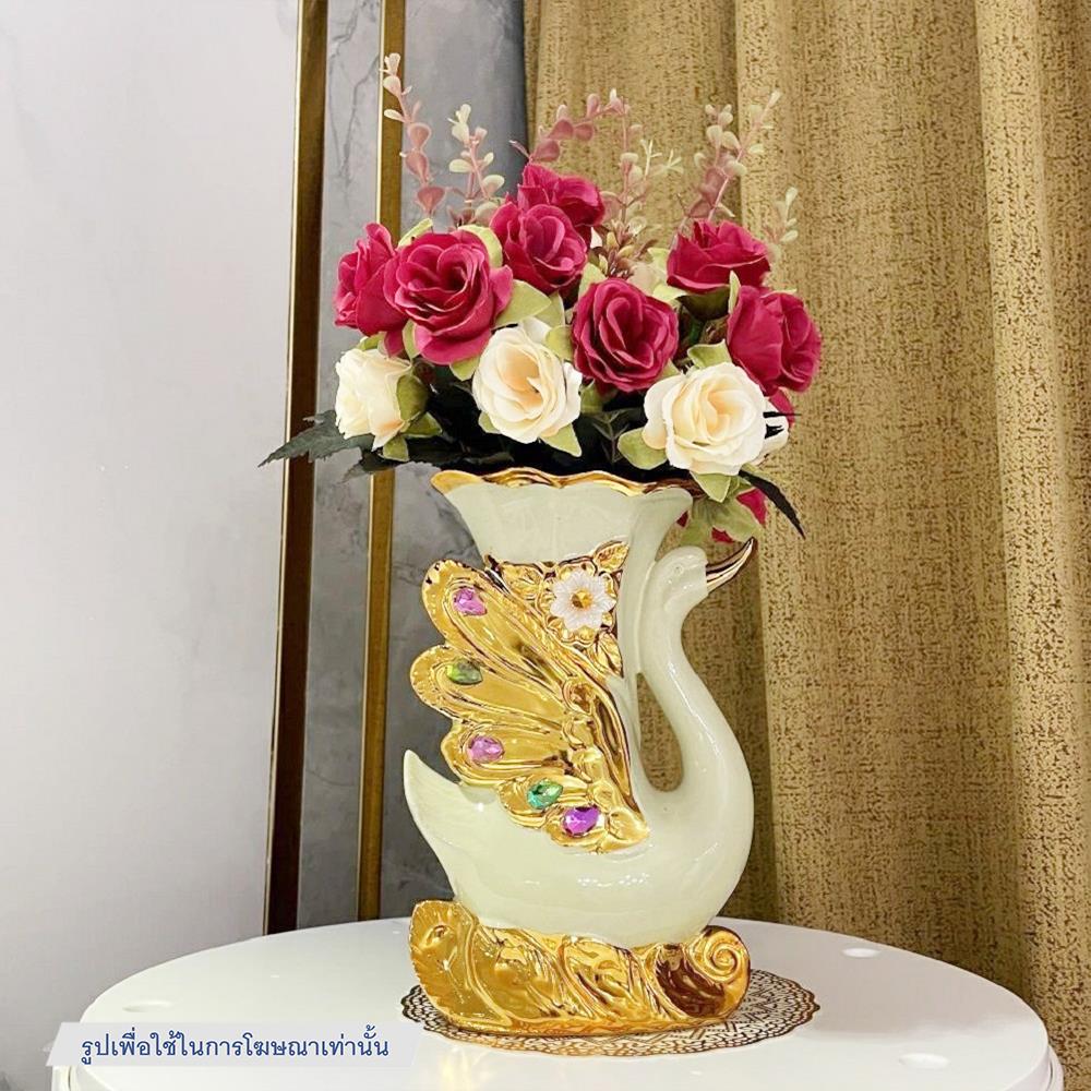 แจกันตกแต่งพร้อมกุหลาบสีเบจ INTERY CT209E041_12 สีเบจ/ทอง/ครีม