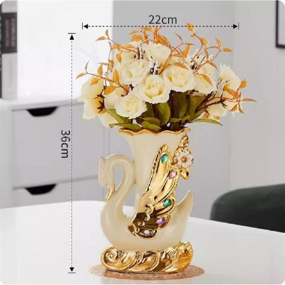 แจกันตกแต่งพร้อมกุหลาบสีเบจ INTERY CT209E041_12 สีเบจ/ทอง/ครีม