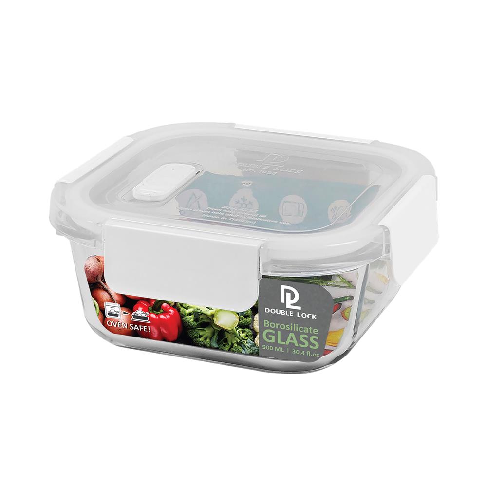 ชุดกล่องอาหารแก้ว DOUBLE LOCK 0.38 ลิตร และ 0.9 ลิตร (แพ็ก 1 แถม 1)