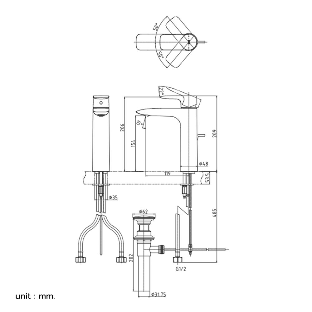 ก๊อกอ่างล้างหน้า TOTO TLG04304T-BN