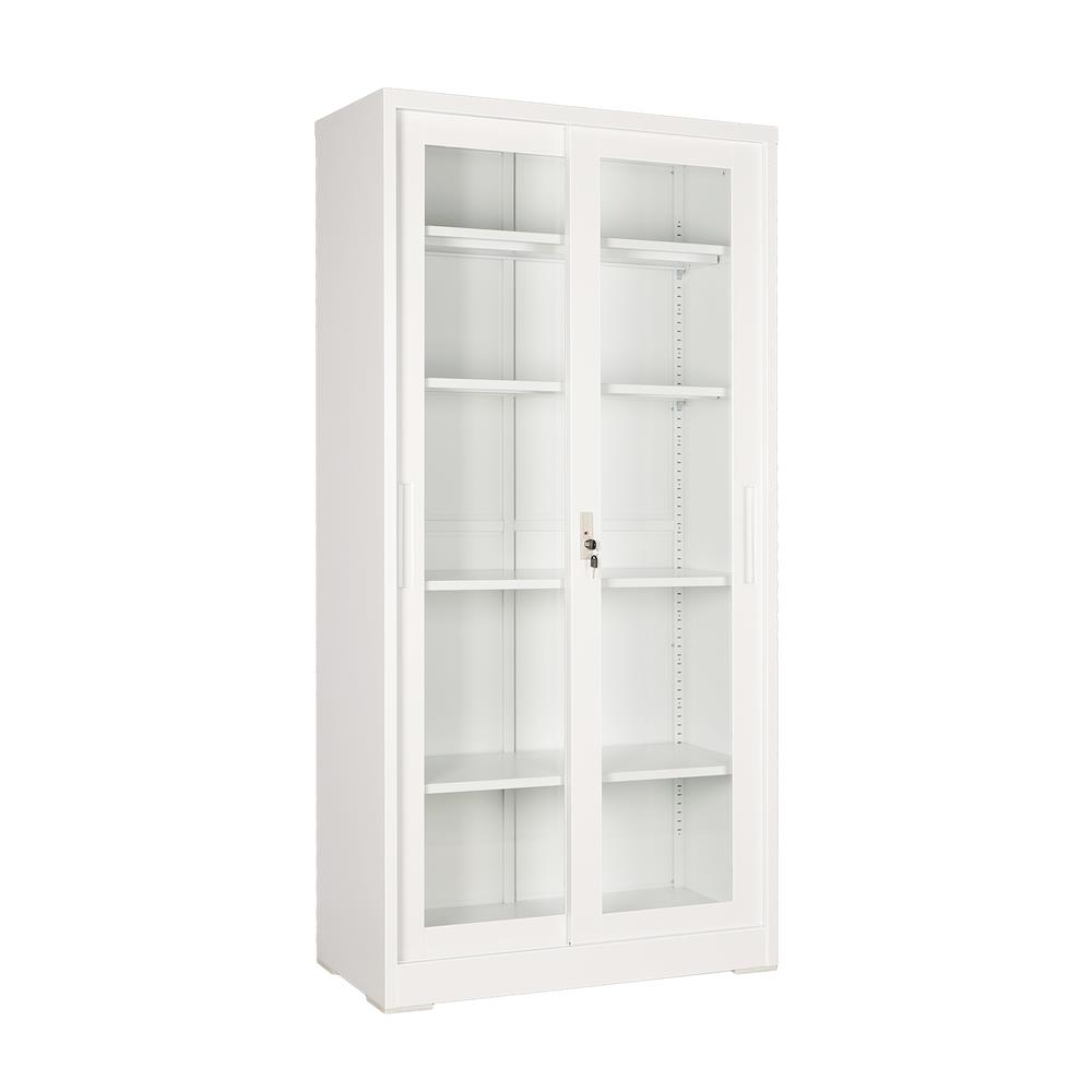 ตู้เหล็กสูง บานเลื่อนกระจก FURDINI KULLEN FYD-W016 90 ซม. สีขาว
