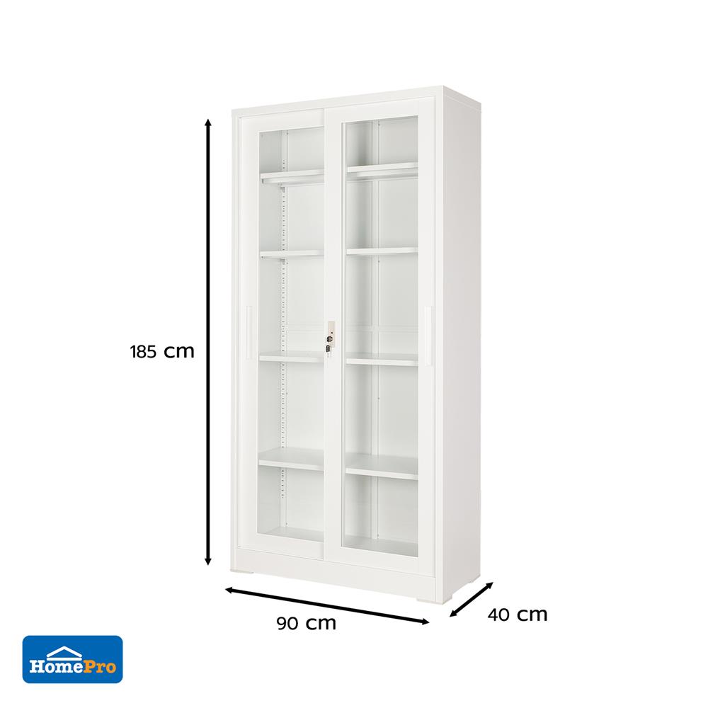 ตู้เหล็กสูง บานเลื่อนกระจก FURDINI KULLEN FYD-W016 90 ซม. สีขาว