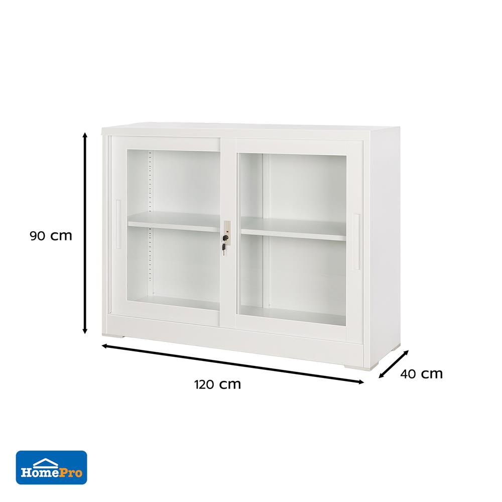 ตู้เหล็ก บานเลื่อนกระจก FURDINI KULLEN FYD-W002 120 ซม. สีขาว