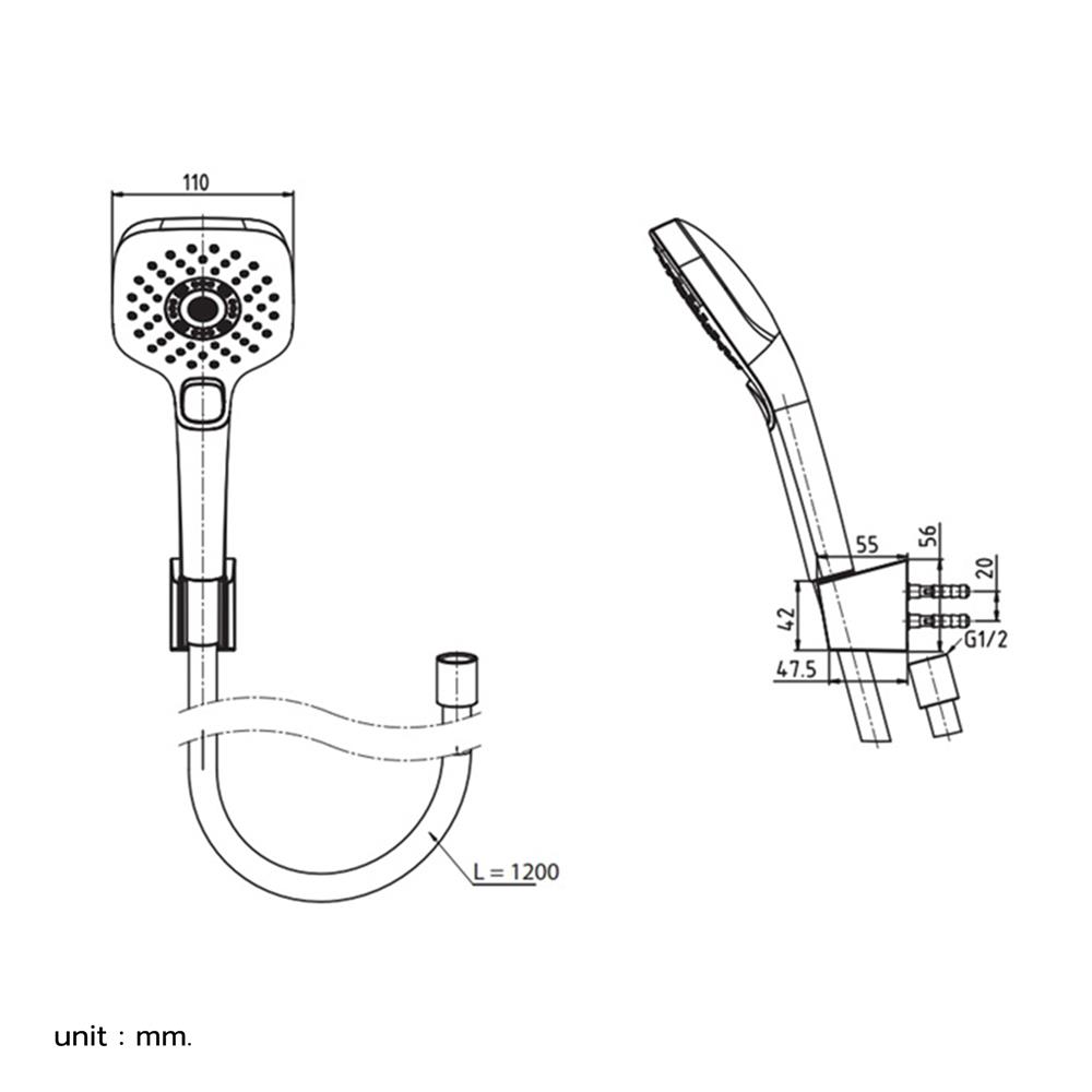 ฝักบัวสายอ่อน 3 ระดับ TOTO TBW02006T-MBL สีดำ