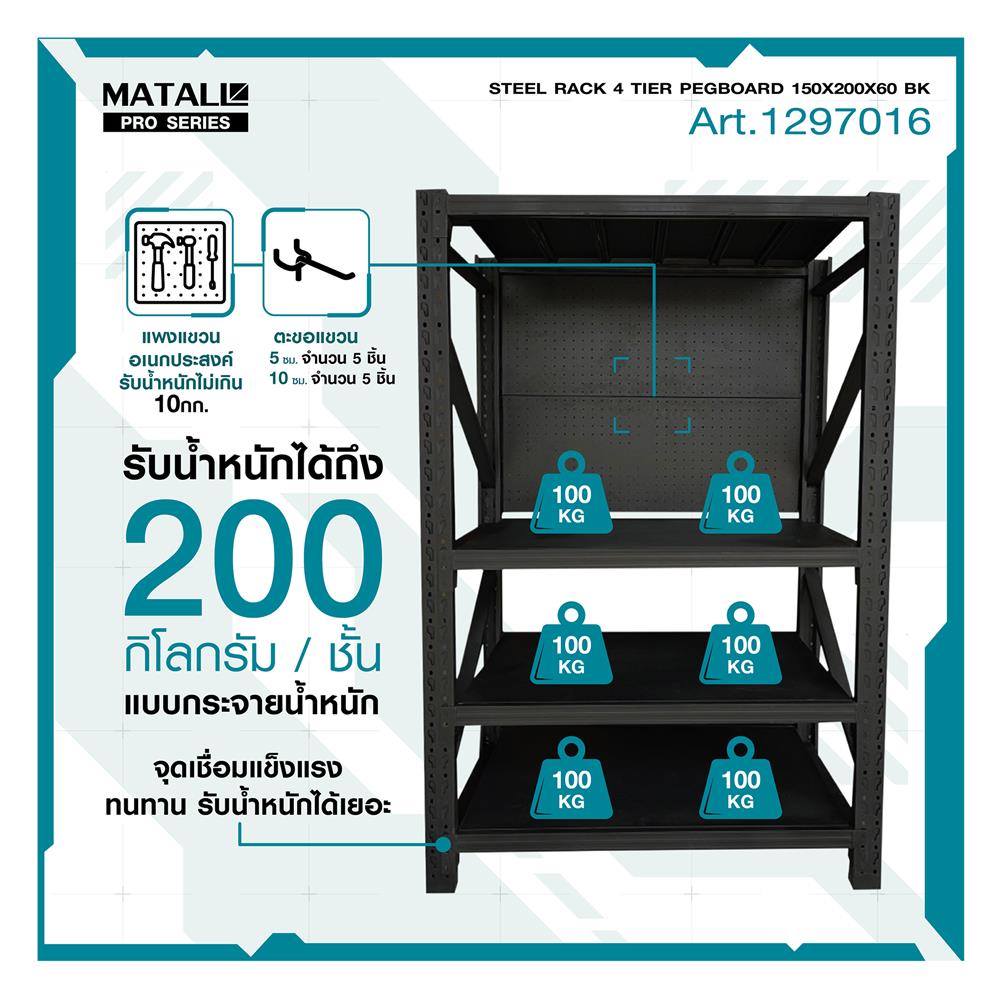 ชั้นเหล็กมีแผง 4 ชั้น MATALL PRO 150x200x60 ซม. สีดำ