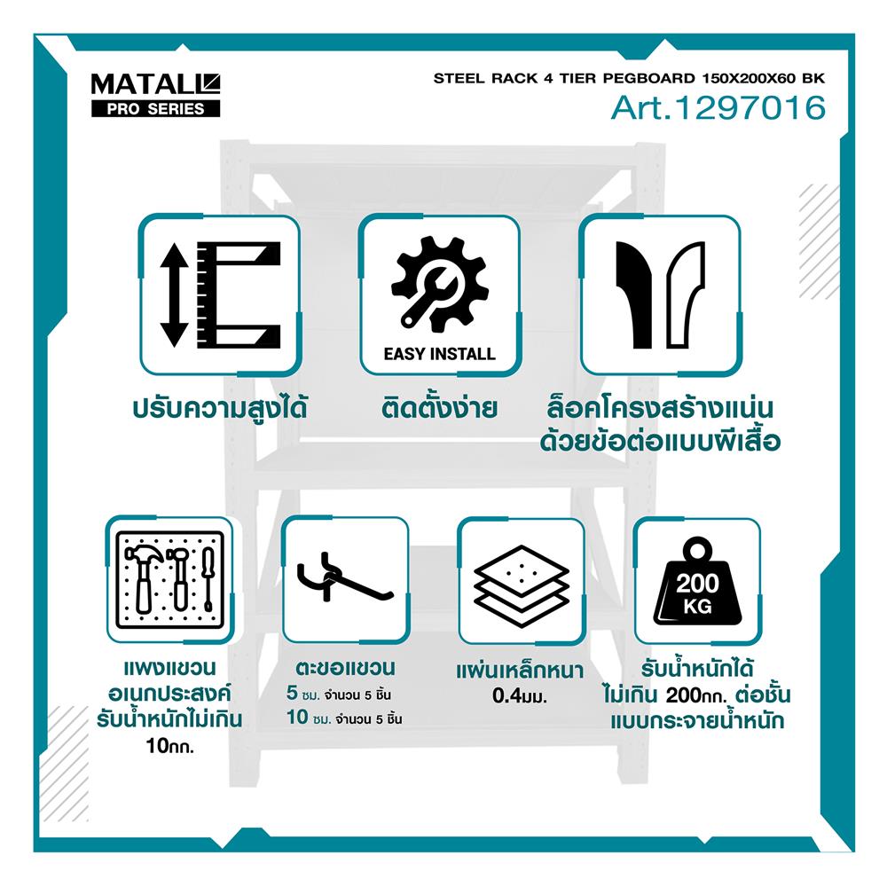 ชั้นเหล็กมีแผง 4 ชั้น MATALL PRO 150x200x60 ซม. สีดำ