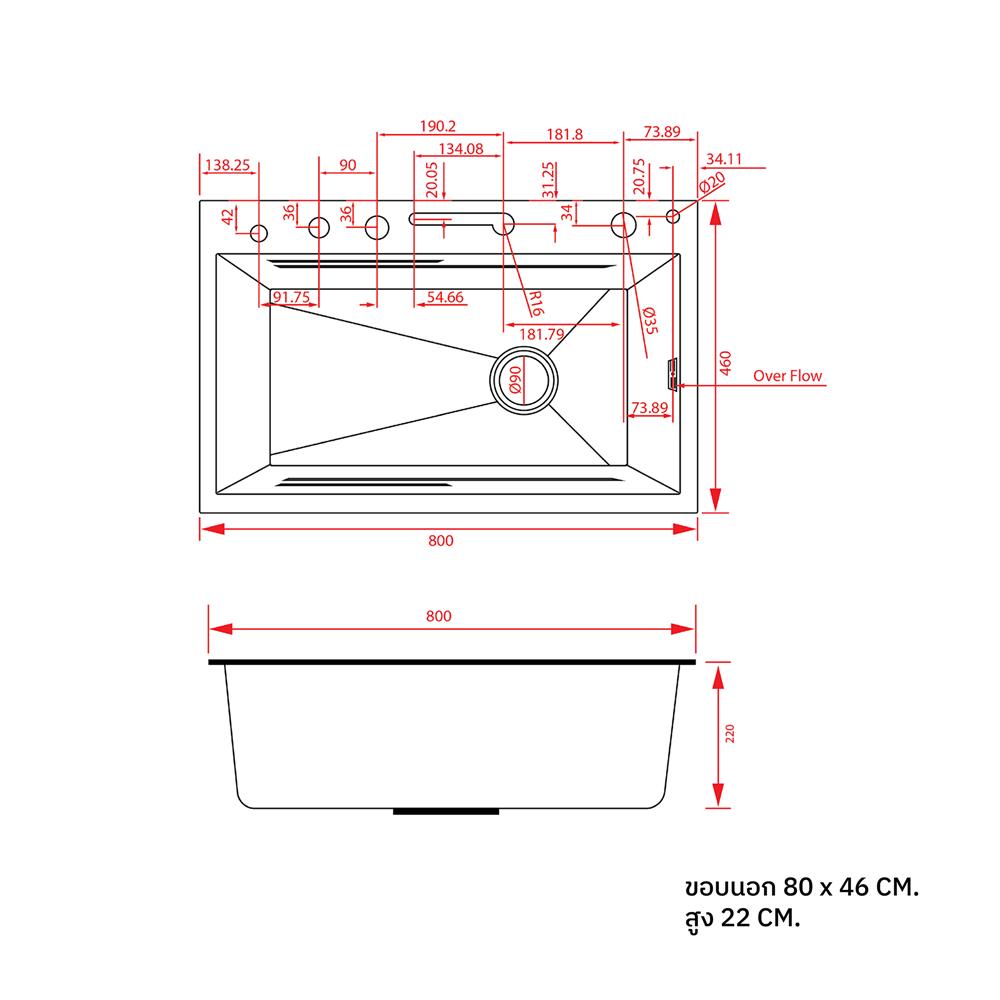 ซิงค์ฝัง 1 หลุม S-FLO NL0059 SM8046-S02B สีดำ