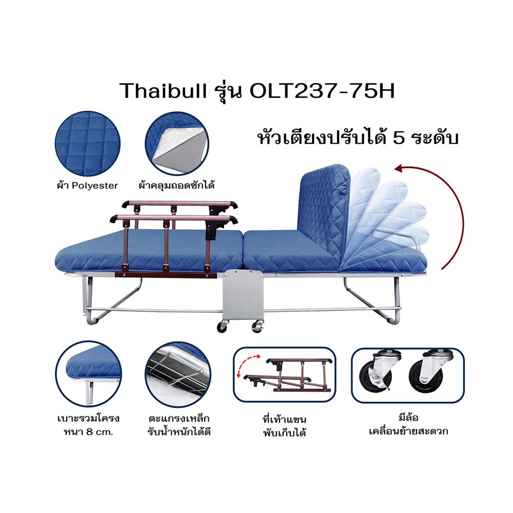 เตียงพับพร้อม TOPPER ราวกั้นพับได้ THAIBULL OLT237-75H สี BLUE