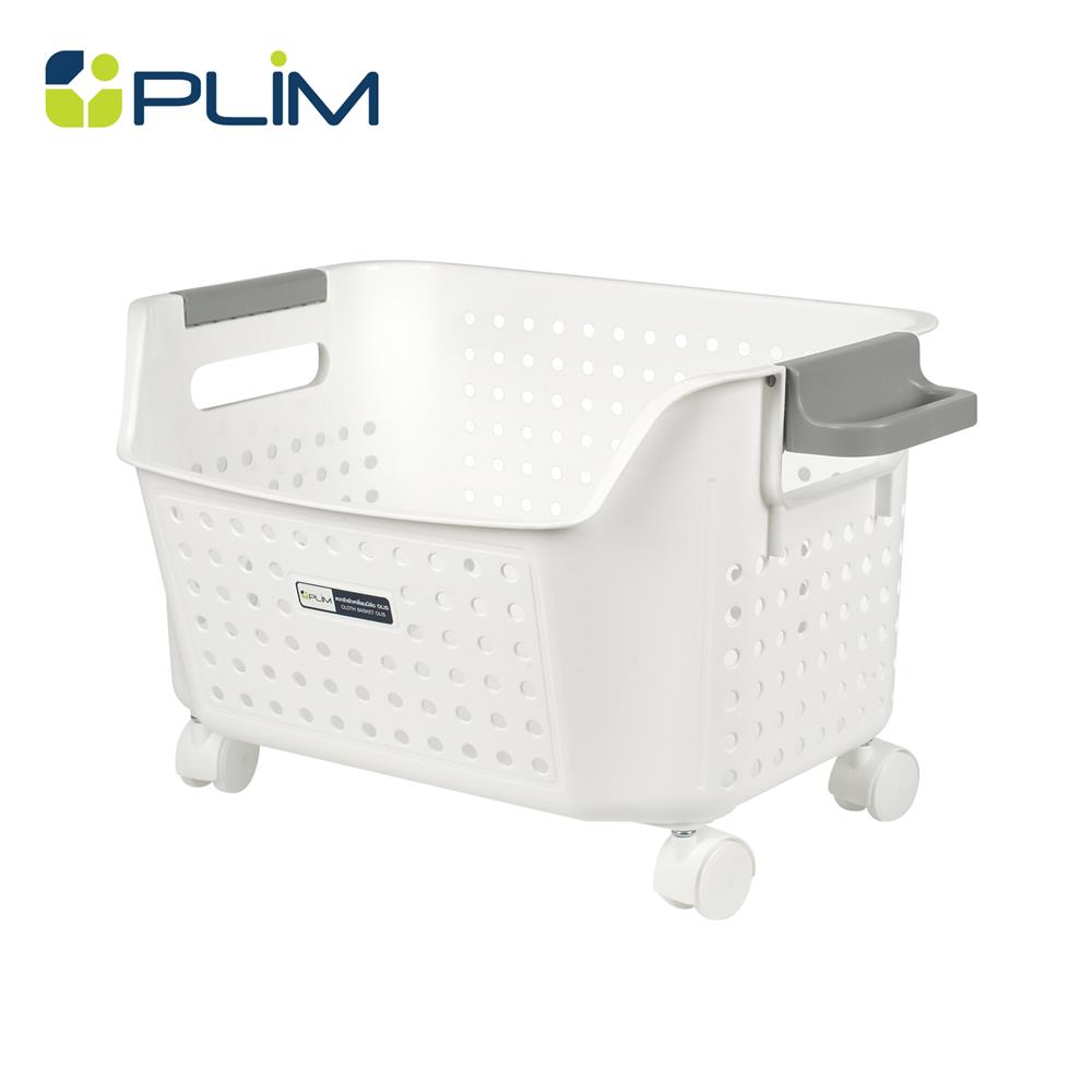 ตะกร้าผ้าเหลี่ยมเตี้ยมีล้อ PLIM OLIS SIZE M สีขาว