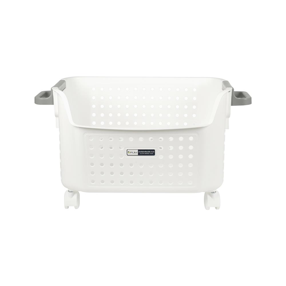 ตะกร้าผ้าเหลี่ยมเตี้ยมีล้อ PLIM OLIS SIZE M สีขาว