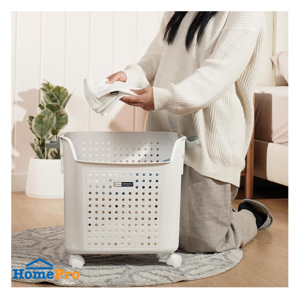 ตะกร้าผ้าเหลี่ยมสูงมีล้อ PLIM OLIS SIZE L สีขาว