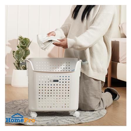 ตะกร้าผ้าเหลี่ยมสูงมีล้อ PLIM OLIS SIZE L สีขาว_4