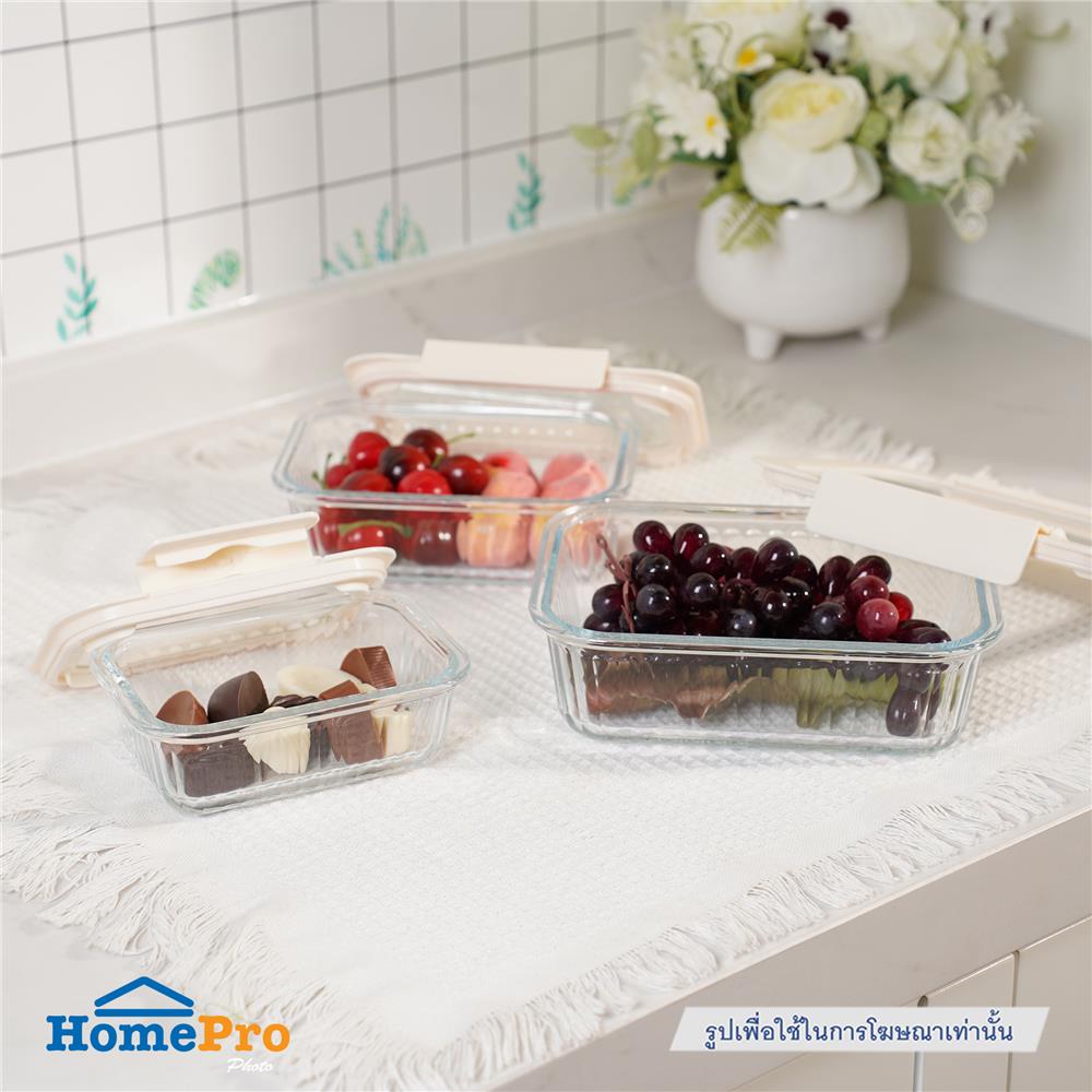 กล่องอาหารแก้วผืนผ้า KECH BELLA 0.37 ลิตร สีขาว