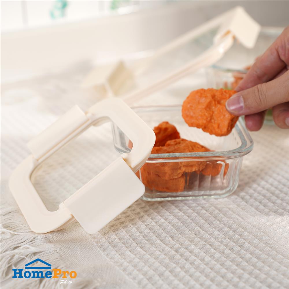 กล่องอาหารแก้วจัตุรัส KECH BELLA 0.32 ลิตร สีขาว