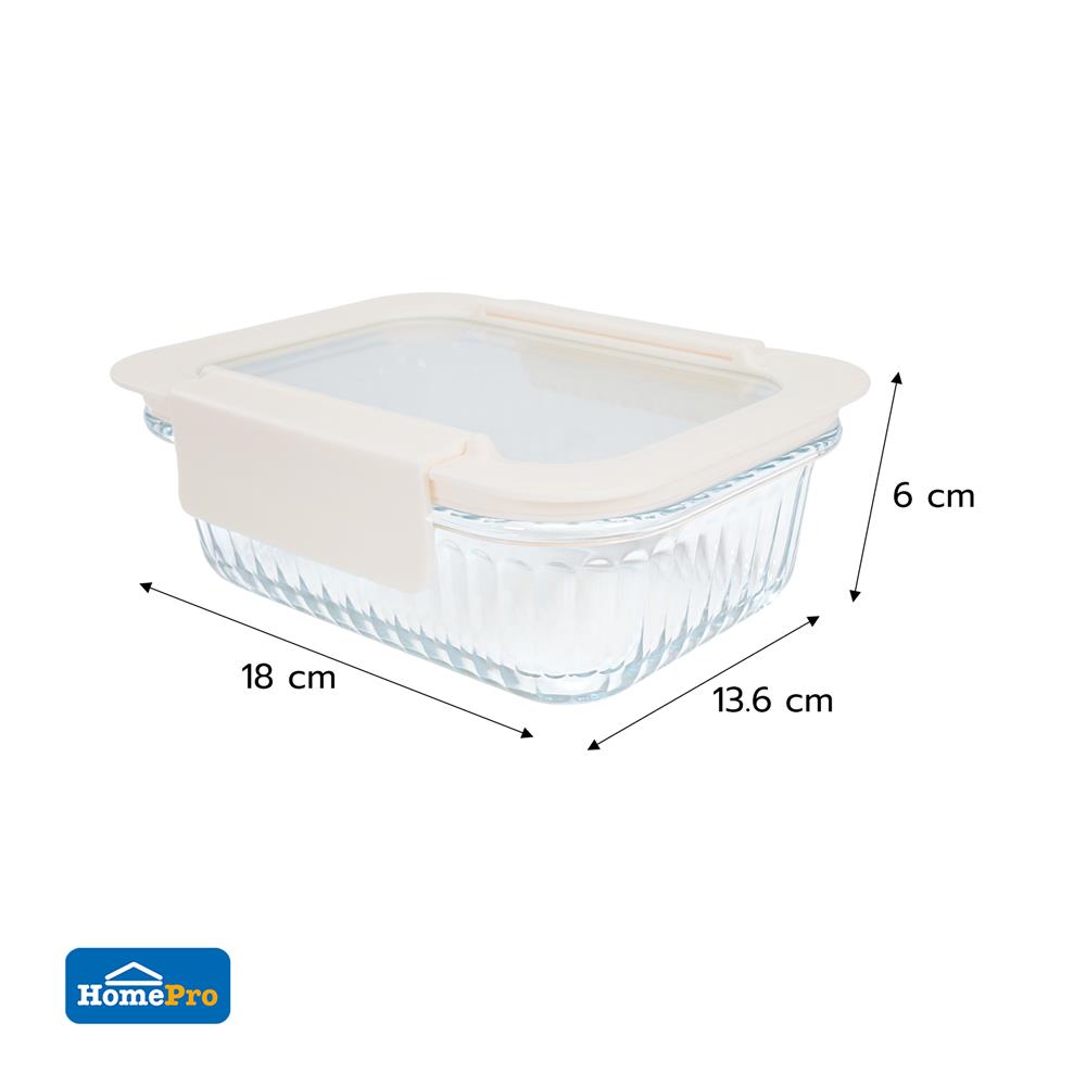 กล่องอาหารแก้วผืนผ้า KECH BELLA 0.64 ลิตร สีขาว