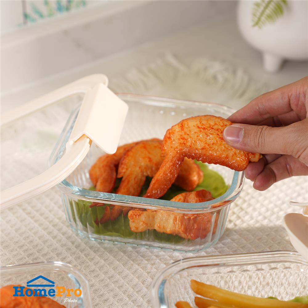 กล่องอาหารแก้วจัตุรัส KECH BELLA 0.8 ลิตร สีขาว