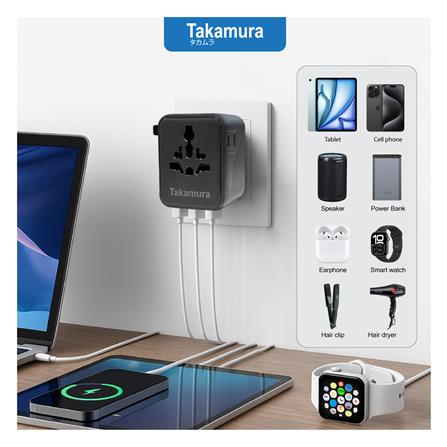 หัวแปลงปลั๊กไฟสากลพร้อมที่ชาร์จ TAKAMURA TUT-20A สีดำ_3