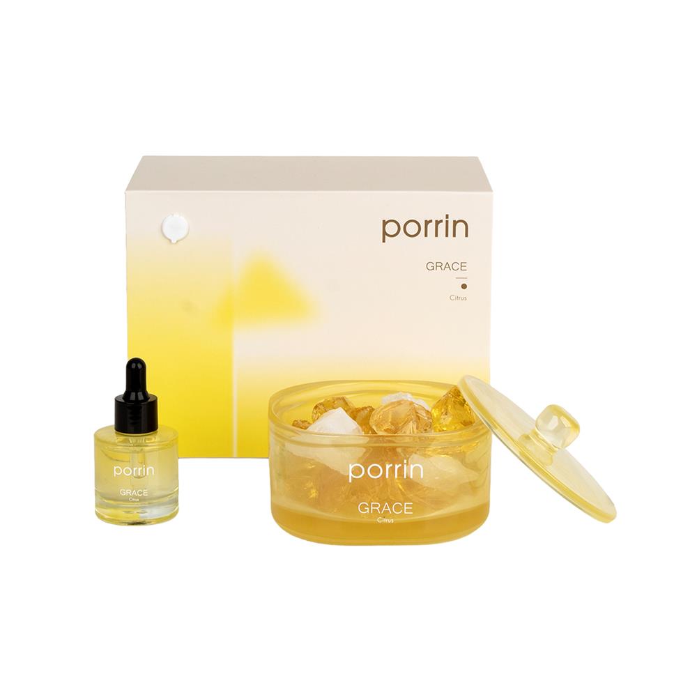ชุดหินอโรม่าพร้อมน้ำหอม PORRIN MOOD OF THE DAY 500 กรัม + 30 มล. GRACE