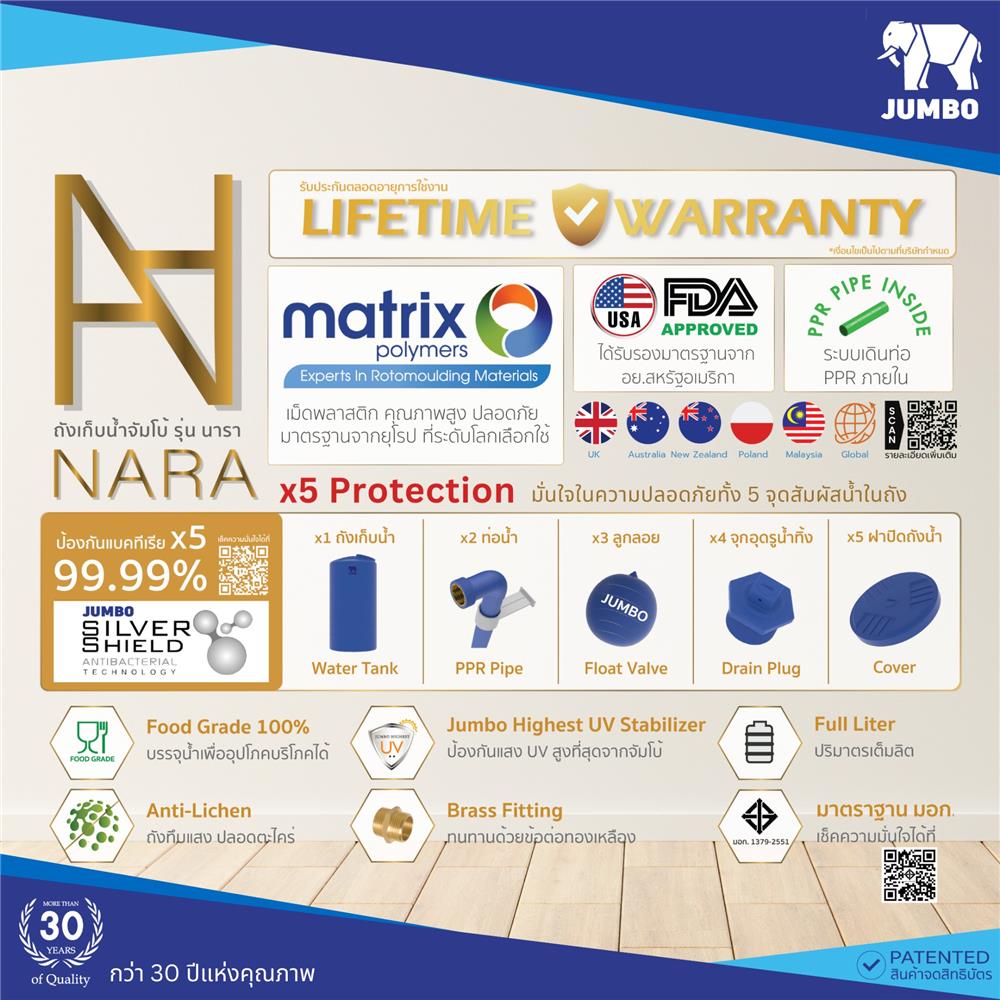 ถังเก็บน้ำ JUMBO NARA 550 ลิตร สีเทาแครยอนเกรย์