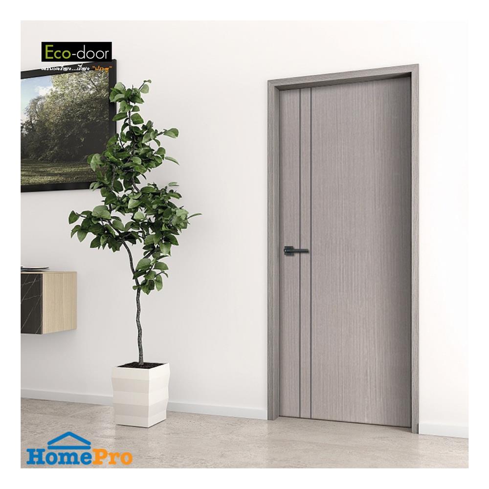 ประตูภายใน UPVC เจาะลูกบิด ECO-DOOR PE2 80x200 ซม. สีเทาอ่อน