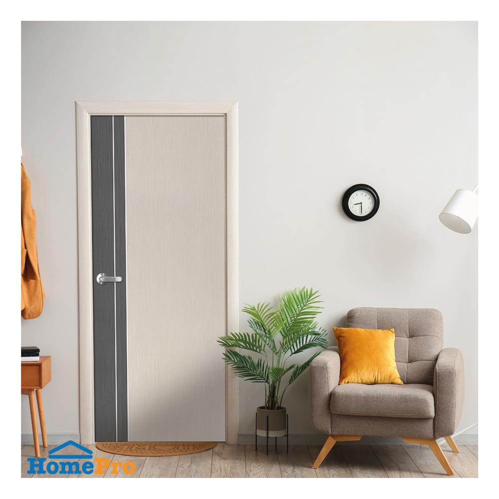 ประตูภายใน UPVC เจาะลูกบิด ECO-DOOR PX2 80x200 ซม. สีครีมทูโทนเทา