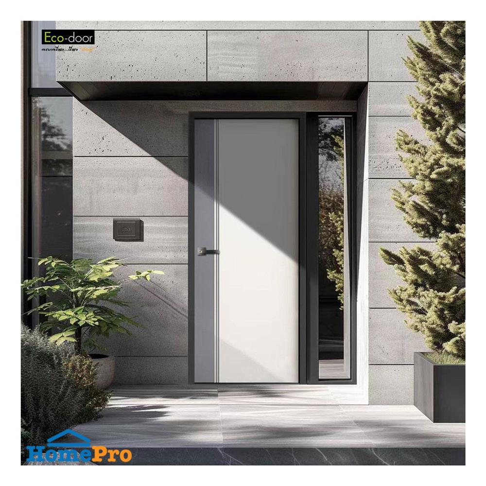 ประตูภายนอก UPVC เจาะลูกบิด ECO-DOOR ED1 90x200 ซม. สีขาว/เทา
